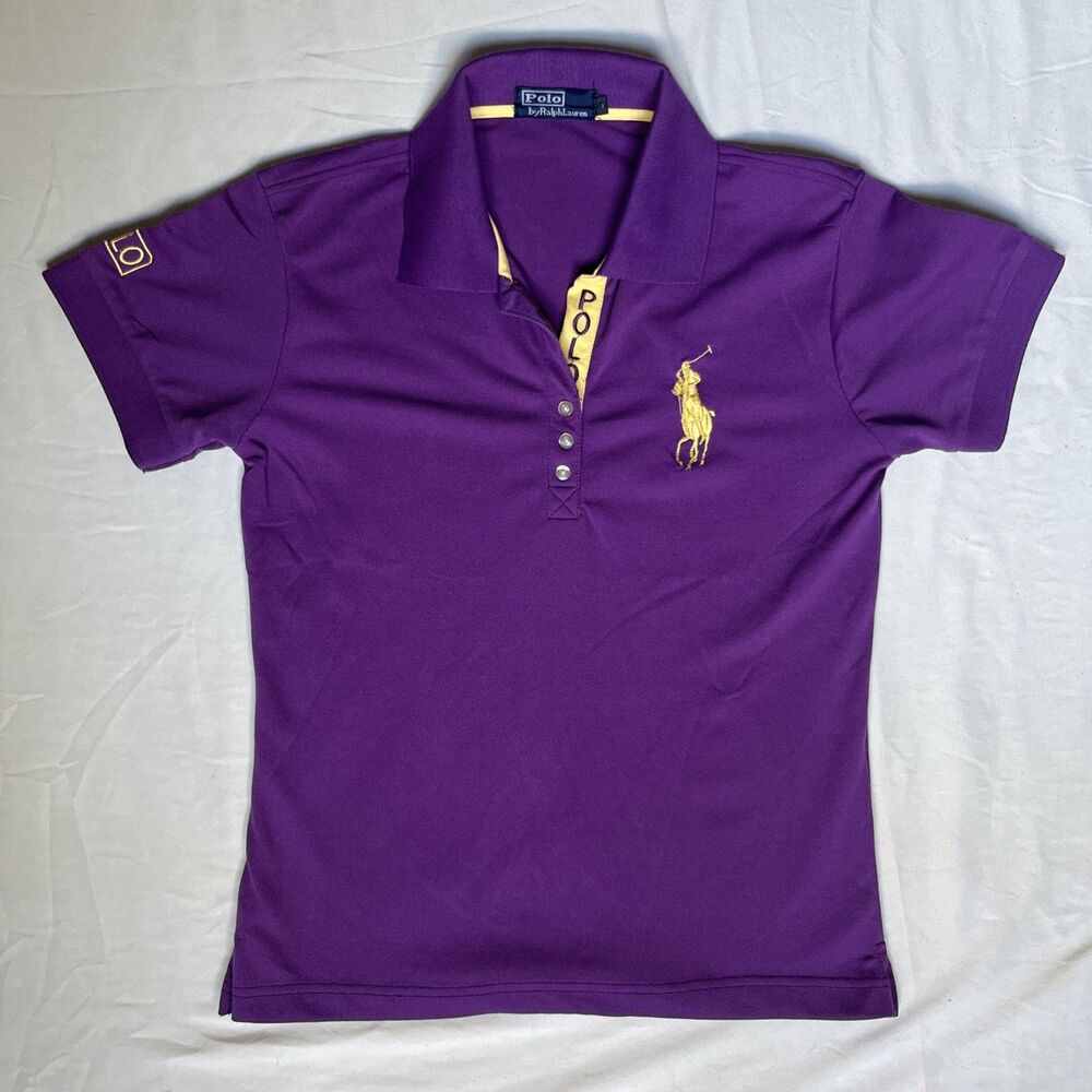 VTG Y2K Polo Ralph Lauren Polo Big Pony Purple Youth L Preppy Johnny Collar